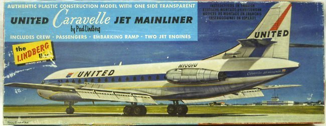 Lindberg 1/96 United Airlines Caravelle with Full Interior - Clear Fuselage 1/2 - Crew - Passengers, 568-149 plastic model kit